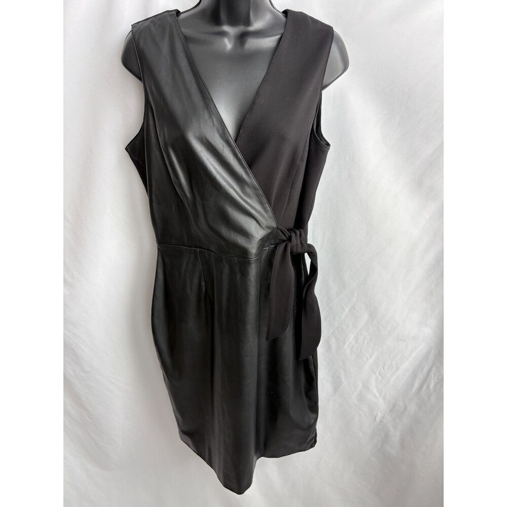 INC International Concepts Mixed Media Faux Wrap Dress Black 8 Cocktail Date